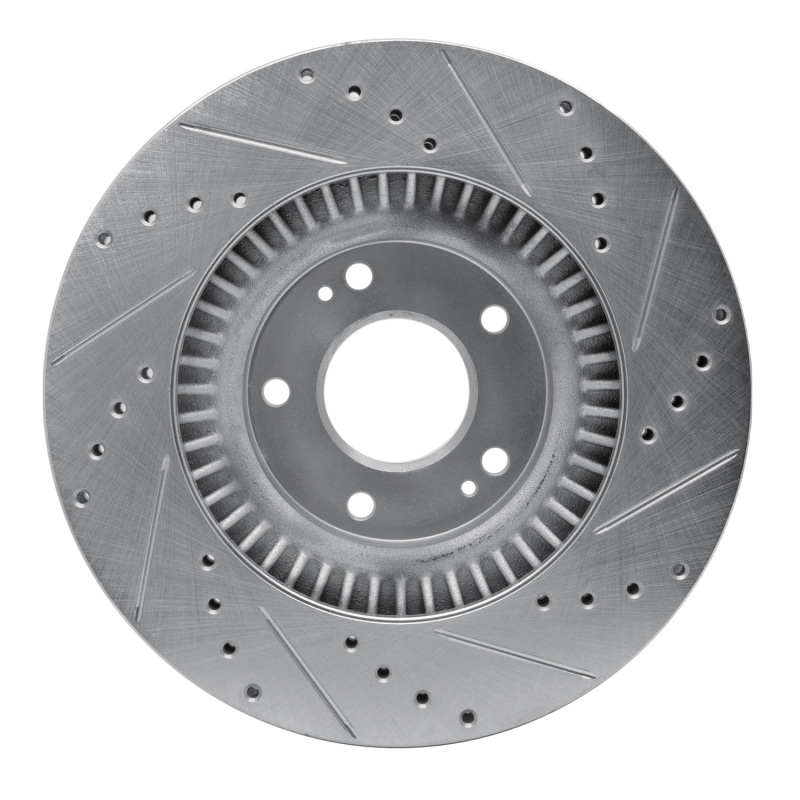 Hyundai Santa Fe Sport Brake Rotor (1) - Front Left - R1 Concepts - Drilled & Slotted - Silver - `13-`20